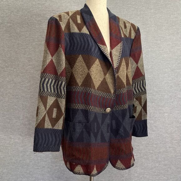 David Paul Southwestern Jacket Womens L Burgundy Aztec Tribal Country Rodeo Vtg - Picture 2 of 16